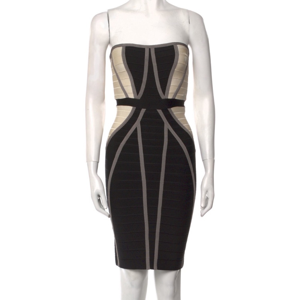 Elegant Black and Cream Strapless Dress